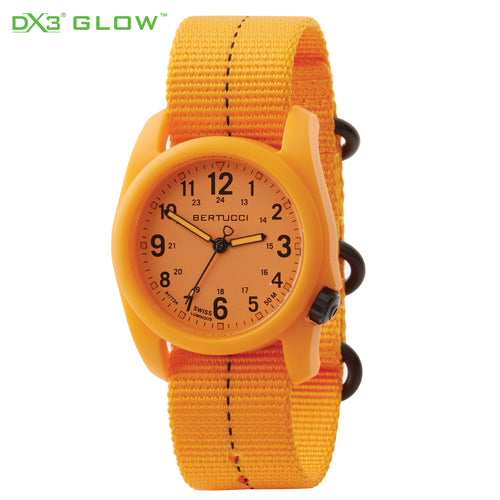 #11135 DX3® Glow™ Tangerine dial / Tangerine Glow case, Tangerine w/ Black Dashline™ nylon band - Original MSRP $85