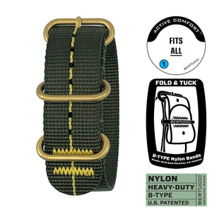 #368G - Defender Olive™ Gold Line™ w/ stripe - gold tone hardware, 7/8" - 22 mm size for A-2, A-3, A-6, B-1, D-3 Cases