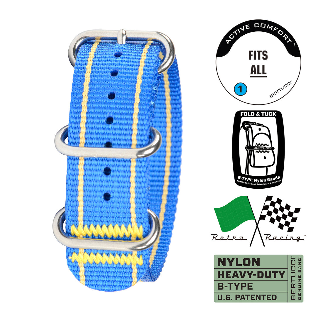 #141HP - Retro Racing™ Azzurri Blue & Championship Gold Pro-Stripes™ w/ high polish hardware, 7/8