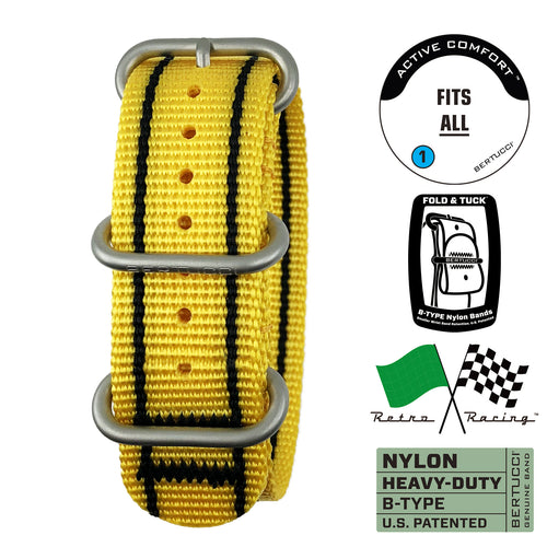 #142 - Retro Racing™ Modena Giallo & Black Pro-Stripes™ w/ matte hardware, 7/8