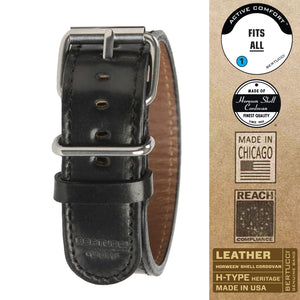 #199HHP - Apex Black™ Shell Cordovan Horween® w/ high polish hardware, 7/8" - 22 mm size for A-2, A-3, A-6, D-1, D-3 & B-1 Cases