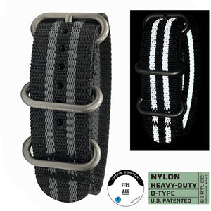 #223 - Black with Reflective Stripes w/ matte hardware, 7/8" - 22 mm size for A-2, A-3, A-6, B-1, D-3 Cases