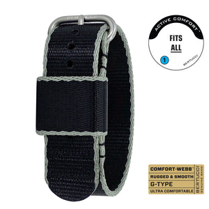 #320 - Black w/ Drab Edging Comfort-Webb™ webbing band w/ matte hardware, 7/8" - 22 mm size for A-2, A-3, A-6, B-1, D-3 Cases
