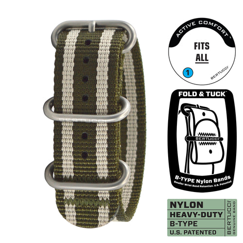 #344 - Olive w/ Caprili Stone™ regimental stripes, matte hardware, 7/8