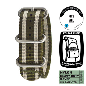 #344 - Olive w/ Caprili Stone™ regimental stripes, matte hardware, 7/8" - 22 mm size for A-2, A-3, A-6, B-1, D-3 Cases