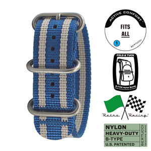 #347 - Retro Racing™ Monza Blue w/ Caprili Stone™ Pro-Stripes, matte hardware, 7/8" - 22 mm size for A-2, A-3, A-6, B-1, D-3 Cases