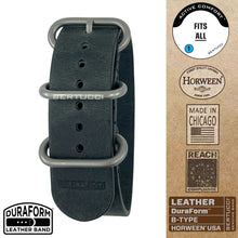 #377BD DuraForm™ Slate Black Horween® Leather Band w/ matte hardware, 7/8" - 22 mm size for A-2, A-3, A-6, D-1, D-3 & B-1 Cases