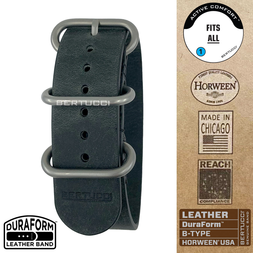 #377BD DuraForm™ Slate Black Horween® Leather Band w/ matte hardware, 7/8