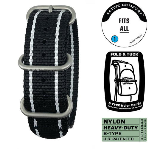 #397 - Black w/ Optic White Pro-Stripes™ w/ matte hardware, 7/8
