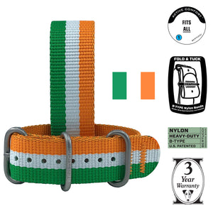 #410 - Flags Of Our Family™ Ireland Stripe w/ matte hardware, 7/8" - 22 mm size for A-2, A-3, A-6, A-7, B-1, & D-3 Cases