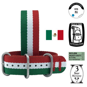 #412 - Flags Of Our Family™ Mexico Stripe w/ matte hardware, 7/8" - 22 mm size for A-2, A-3, A-6, A-7, B-1, & D-3 Cases